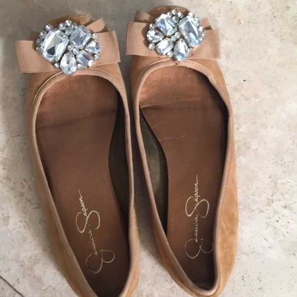 Jessica Simpson Shoes - Jessica Simpson Tan Flats w/jewel embellishment